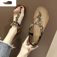 Ideamini凉鞋女仙女风凉鞋女2019新款 百搭低跟夹趾平底名族风沙滩凉鞋女凉鞋