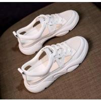 Ideamini2021新款皮春夏镂空小白女百搭网红休闲包头网面运动平底凉鞋凉鞋