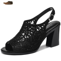 Ideamini温州高跟鞋网纱凉鞋女2021夏季新款鱼嘴韩版百搭粗跟罗马女鞋子凉鞋