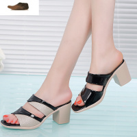 Ideamini凉鞋2021年新款女韩版粗跟中跟简约露趾凉拖鞋女外穿高跟时尚拖鞋凉鞋