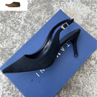 Ideamini2020新款百搭韩版简约气质后空包头高跟凉鞋女细跟尖头浅口女鞋凉鞋