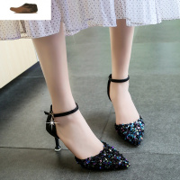 Ideamini新款夏季2020潮女凉鞋时尚欧美风亮片百搭高跟凉鞋尖头细跟一字扣凉鞋