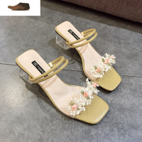 Ideamini花朵凉鞋女2021年新款夏季仙女风两穿透明ins潮高跟粗跟凉拖鞋夏凉鞋