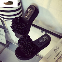 Ideamini2021韩版松糕底拖鞋女夏季新款时尚外穿花朵一字凉拖高跟女鞋凉鞋凉鞋