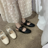 Ideamini2020韩版chic新款平底凉鞋女一字扣温柔仙女风方头单鞋舒适平底鞋凉鞋