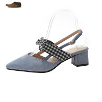 Ideamini法式少女高跟鞋ins仙女鞋温柔晚晚鞋蝴蝶结网红尖头粗跟凉鞋女夏凉鞋