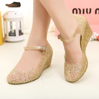 Ideamini凉鞋女2021年新款夏季水晶坡跟沙滩鞋厚底外穿镂空果冻雨鞋洞洞鞋凉鞋