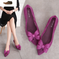 Ideamini夏季新款尖头果冻鞋女浅口镂空塑胶凉鞋蝴蝶结软面沙滩鞋凉鞋