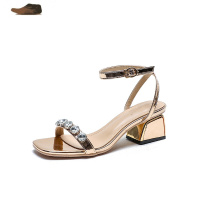 Ideamini粗跟凉鞋女中跟2021年夏季夏天新款时装水钻网红仙女高跟罗马女鞋凉鞋