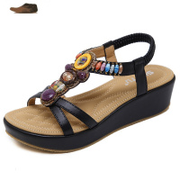 Ideamini2021年新款罗马凉鞋夏女大码波西米亚拖鞋坡跟海边度假学生沙滩鞋凉鞋