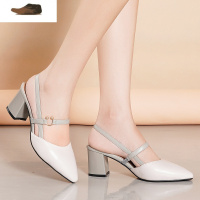 Ideamini女士高跟鞋2020夏季新款中跟时尚拼色单鞋女粗跟一字扣包头凉鞋女凉鞋