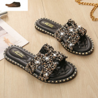 Ideamini网红凉拖鞋女外穿2021新款百搭水钻凉鞋平底脚宽大码女鞋41一43夏凉鞋