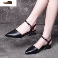 Ideamini2021新款春夏季平底半包头凉鞋夏天低跟尖头粗跟中空皮女鞋百搭凉鞋