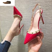 Ideamini柳钉小清新高跟鞋女细跟铆钉2020夏秋尖头柳丁网红包头侧空凉鞋女凉鞋