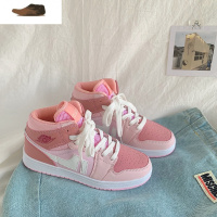 Ideamini少女心樱花粉高帮鞋女2021春季新款ins百搭球鞋学生休闲运动鞋潮休闲鞋