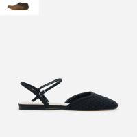 Ideamini夏季编织方头凉鞋女平底沙滩一字扣带凉拖鞋百搭简约平跟女鞋凉鞋