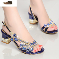 Ideamini凉鞋女2021新款百搭旗袍中跟大码粗跟带钻时尚外穿皮水钻凉鞋子凉鞋