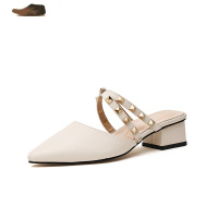 Ideamini2021夏季新款百搭时尚尖头晚晚仙女风配裙中跟粗跟高跟包头凉鞋女凉鞋