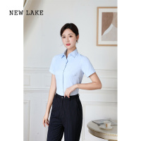 NEW LAKE建行工作服女短袖衬衫建设银行蓝色衬衣行服条纹职业装西装裤马甲