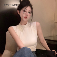 NEW LAKE白色短款百搭背心T恤女2024春季新款辣妹内搭针织打底衫无袖上衣