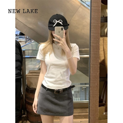 NEW LAKE甜辣范本~修身正肩短袖T恤女夏季纯色百搭显瘦甜辣圆领上衣