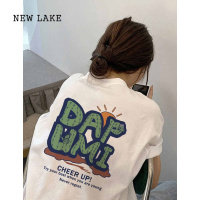 NEW LAKE独特小众别致纯棉正肩短袖t恤女美式夏装设计感白色正肩半袖上衣