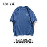 NEW LAKE美式复古vintage藏青色短袖t恤女夏oversize潮牌半袖大码纯棉上衣