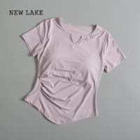 NEW LAKE带胸垫瑜伽服女夏普拉提训练健身上衣高级感运动跑步套装短袖T恤