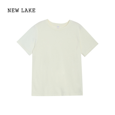 NEW LAKE觅定圆领正肩短袖T恤女2024新款春季纯棉打底衫白色上衣夏季体恤