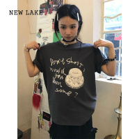 NEW LAKE夏季短袖t恤女宽松休闲vintage复古百搭趣味可爱蛋糕印花体恤上衣