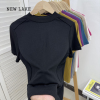 NEW LAKE2024夏装新款短袖t恤女腰线设计感显瘦大码内搭别致洋气半袖上衣