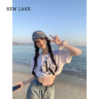 NEW LAKE高版本jennie潮牌设计感ck印花短袖T恤女夏季高质量白色上衣