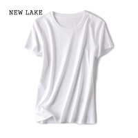 NEW LAKE80支双面丝光棉正肩纯色短袖t恤女夏季2024薄款修身舒适上衣纯棉