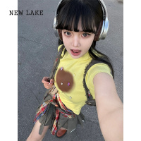 NEW LAKE多巴胺穿搭短款t恤女2024新款夏季爱心修身纯棉短袖美式辣妹上衣