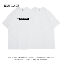 NEW LAKE245G纯棉字母印花白t恤女短袖2024新款夏季圆领宽松体恤上衣