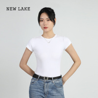 NEW LAKE晗凝阁短袖女T恤正肩掐腰夏季新款圆领收腰显瘦内搭纯棉白色短袖