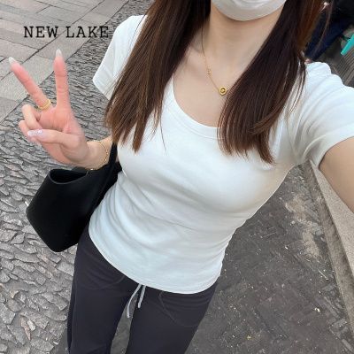 NEW LAKECassie小表姐[基础瘦瘦tee]白色u领正肩T恤女纯棉修身短袖上衣