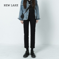 NEW LAKE直筒牛仔裤女2024新款黑色梨形身材显瘦九分裤小个子烟管裤子