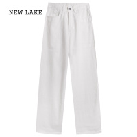 NEW LAKE今年流行裤子白色牛仔裤女春季小个子显瘦阔腿裤宽松直筒长裤