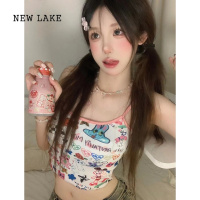 NEW LAKE美式涂鸦多巴胺吊带背心女内搭夏季小众设计感短款外穿甜辣妹上衣