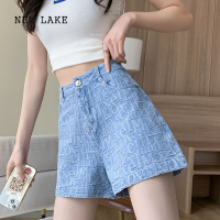 NEW LAKE牛仔短裤女高腰春夏季款阔腿宽松显瘦设计感小众潮ins字母a字热裤