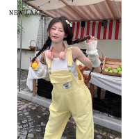 NEW LAKE多巴胺穿搭美式背带牛仔裤女春季新款复古高腰时尚设计感阔腿长裤