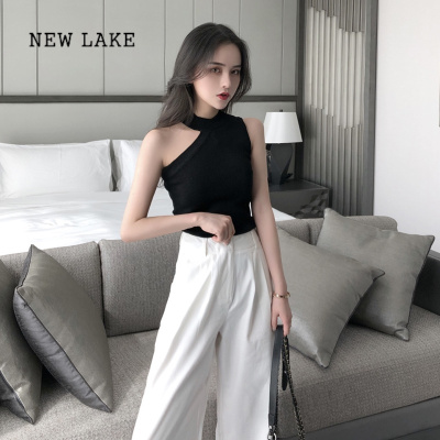 NEW LAKE网红背心女外穿潮蹦迪针织吊带性感紧身挂脖上衣黑色无袖打底内搭