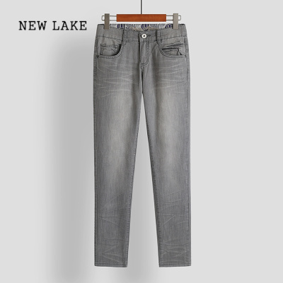 NEW LAKE好货抄底折扣 牛仔裤女中低腰新款修身显瘦烟灰色小脚裤长裤