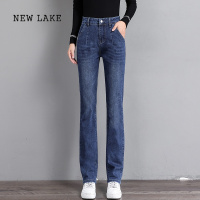 NEW LAKE高腰牛仔直筒裤女春秋垂顺软牛仔裤弹力修身显瘦小直筒休闲棉裤子