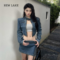 NEW LAKESTRIVE/尤美子 微胖mm美式辣妹牛仔外套女性感炸街半身裙套装