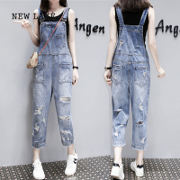 NEW LAKE牛仔背带裤女两件套装俏皮欧洲站2024新款夏宽松破洞减龄九分裤潮