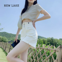 NEW LAKE白色高腰牛仔短裤女夏季显瘦遮肚子排扣美式辣妹休闲裤子潮ins