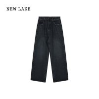 NEW LAKE美式黑色牛仔裤阔腿裤女春季高腰显瘦休闲裤直筒裤垂感拖地长裤子