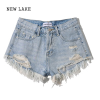 NEW LAKE美式辣妹小个子破洞毛边流苏低腰牛仔短裤女薄款夏季性感包臀热裤